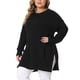 thumbnail image 4 of Suéter de mujer plus size Agnes Orinda, cuello redondo, mangas largas, con aberturas laterales, suéter de punto oversized 3X negro, 4 of 6