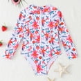 thumbnail image 2 of BOBOGOJP Kids Girls Rash Guard Long Sleeve One Piece Swimsuits Zipper Bathing Suits UPF 50+ Tropical Flowers Ages 3-12 Red for Size 7-8 Years, 2 of 8