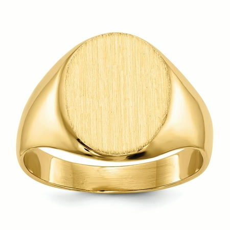 14K Yellow Gold 12 MM Oval Engravable Signet Ring, Size 6