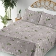 thumbnail image 3 of Ambesonne Sakura Pattern Fitted & Flat Sheet with Shams 4 Pcs Set, Art Japanese Flowers, Queen, Purple Grey and Fern Green, 3 of 5