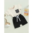 thumbnail image 4 of Toddler Baby Boy Summer Clothes Short Sleeve Striped Pocket Tshirt Top Solid Shorts Set Casual Outfits, 4 of 9