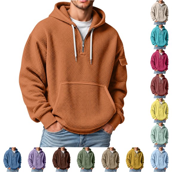 Rhuody Sweatshirt For Mens Crewneck Solid Color Long Sleeve Sweatshirts Half Zip Sweatshirt With Pocket 2Xl Orange