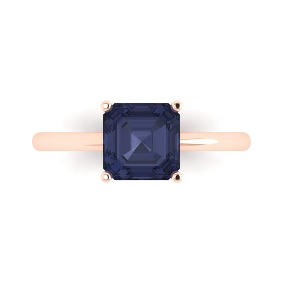 Solitaire Engagement Ring for Women - 2ct Simulated Blue Sapphire in 14K Rose Gold Promise Ring