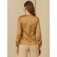 thumbnail image 4 of Camisa de Oficina de Trabajo para Mujer Allegra K Blusas de Satén Elegantes de Manga Larga con Cuello de Lazo Caqui S, 4 of 5