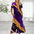 thumbnail image 2 of Penkiiy Women's Summer Casual Short Sleeve Crewneck Marble Print Swing Dress Flowy Tiered Maxi Beach Dress with Pockets M Purple, 2 of 7
