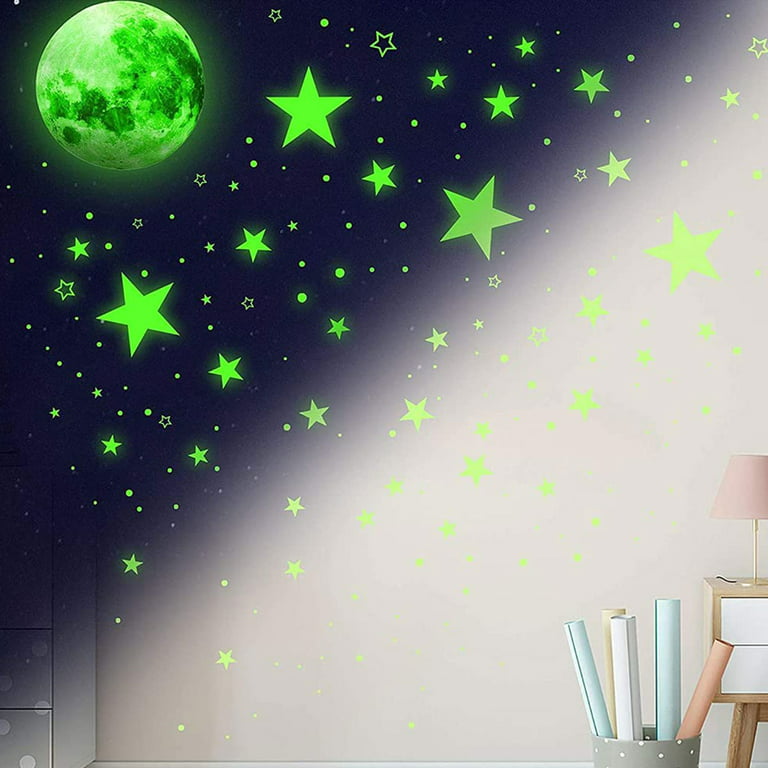 liderstar Glow in The Dark Stars and Free Removable Full Moon Wall Stickers 220 Adhesive Glowing Star Beautiful Wall Decals for