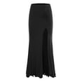 thumbnail image 3 of iiniim Women Dance Long Skirt Ankle Length Side Split Ruched Skirt with Built-in Shorts for Performance Competition B Black M, 3 of 7