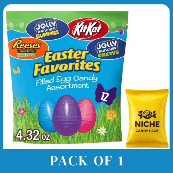 Reese's, Jolly Rancher, Kit Kat Assorted Flavored Pre-Filled Plastic Egg Easter Candy - 4.3oz/12ct-1 pack-with candy pack