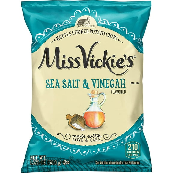 Kettle Cooked Potato Chips, Sea Salt & Vinegar, 1.375 Ounce (Pack of 64)