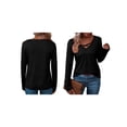 thumbnail image 3 of Camiseta de Larga con Cuello en V para Mujer, Estilo Casual, Cómoda, Elástica, de Color Liso. Negro L, 3 of 6