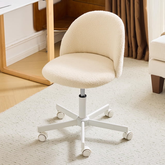 Silla de escritorio VINGLI Candy Teddy Fleece sin brazos con ruedas, color crema