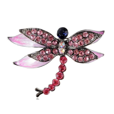 - Rose Pink Pearlescent Enamel Crystal Rhinestone Dragonfly Fashion Brooch Pin