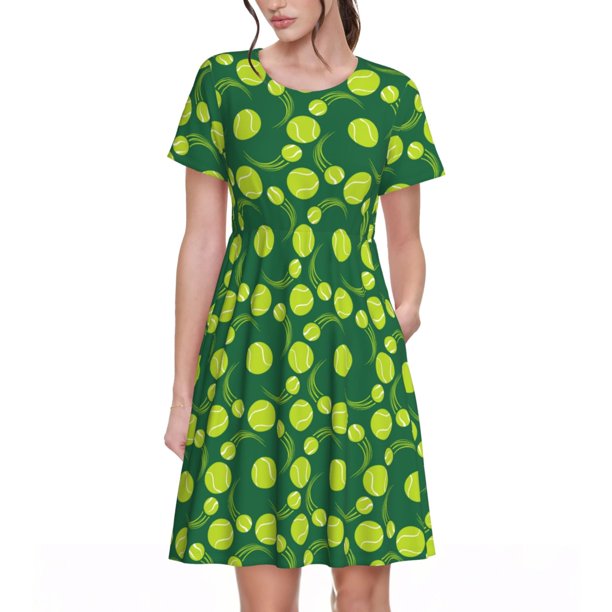 Disketp Tennis Balls para Vestido de Manga Corta para Mujeres, Vestidos de Verano para Mujeres, Casual y Holgado para la Playa