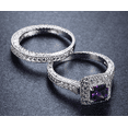 thumbnail image 4 of HeartsAndYou 3ct Natural Amethyst Bridal Set Halo Engagement Ring 100% 14k SOLID White Gold, 4 of 6
