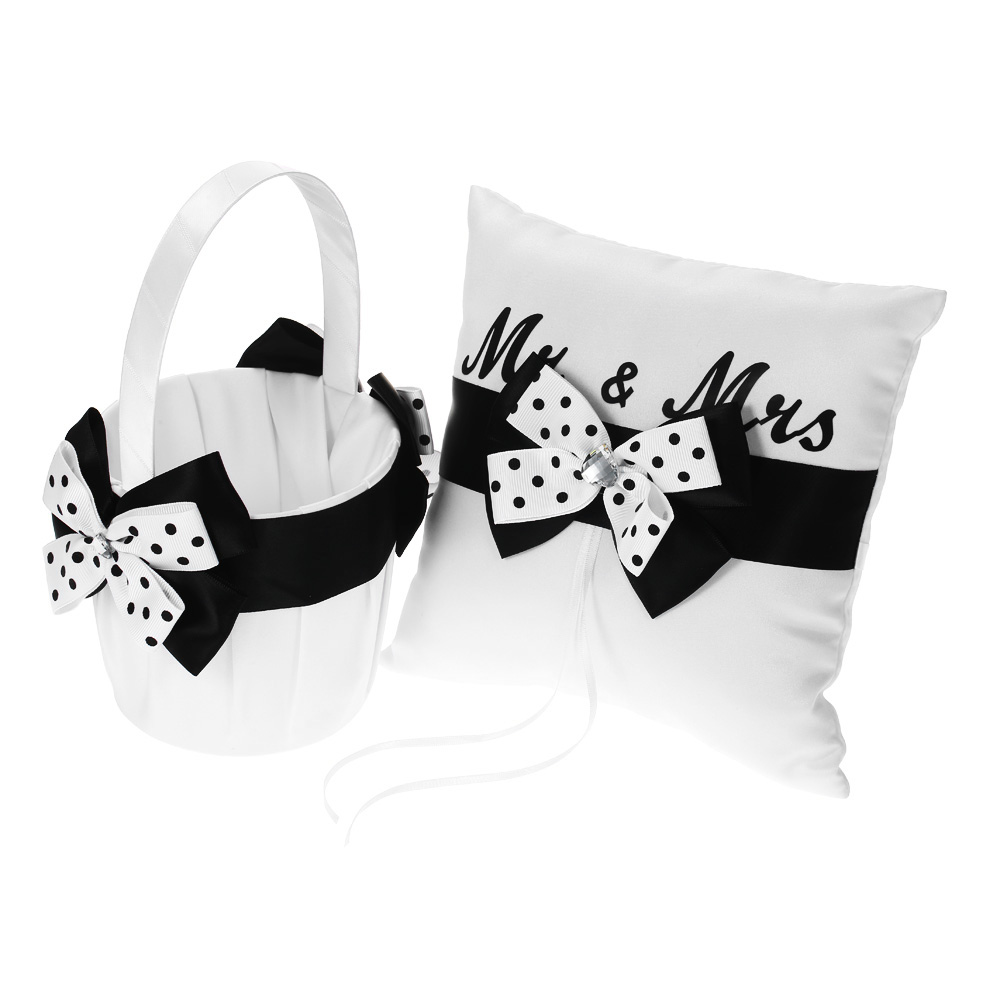 Galapara 2pcs Sets Double Heart Satin Ring Bearer Pillow and Wedding Flower Girl Basket Set with Rhinestone Ribbon Decoration Blue 6 6 inches