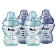 Tommee Tippee Closer to Nature Baby Bottles | Slow Flow Breast-Like Nipple with Anti-Colic Valve (9oz, 4 Count) | Blue & Green
