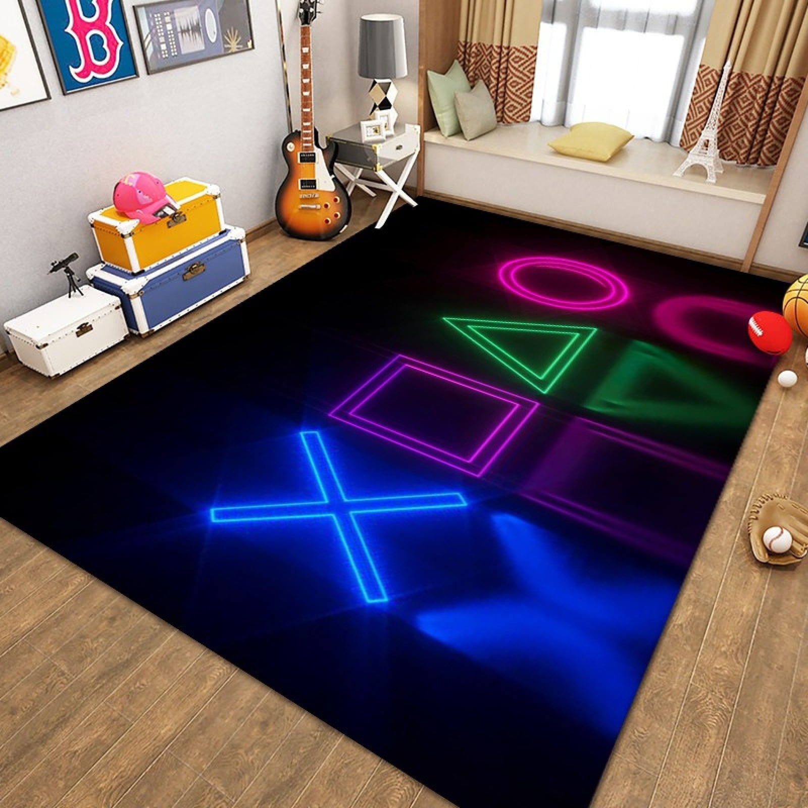Gamer Controller Area Rug Non Slip Colorful Gaming Rugs Printed Gamepad