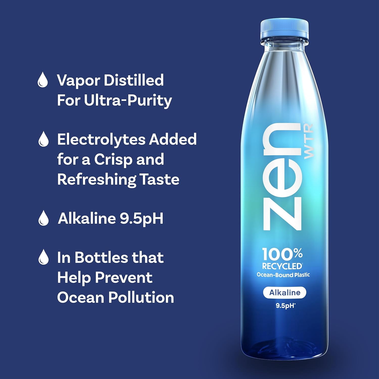 Zen Wtr Vapor Distilled 9.5 pH Alkaline Water 12 - 33.8 fl oz Bottles