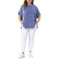 thumbnail image 2 of Agnes Orinda Women's Plus Size Striped Tops Crew Neck Short Sleeve Shirts Side Slit Summer Casual Blouse 4X Blue, 2 of 6