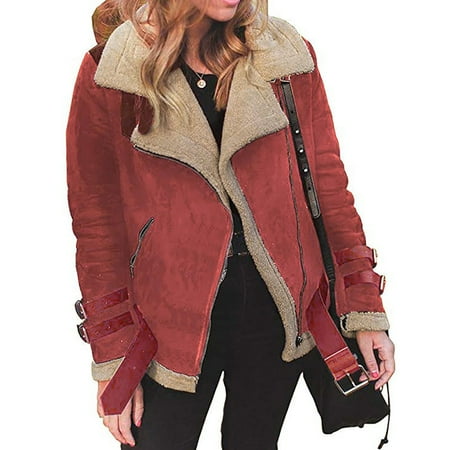

CAICJ98 Scrub Jackets For Women Casual Winter Sherpa Fleece Lined Full Zip Hoodies Jacket Coat Halloween Sweatshirts For Women Red XL