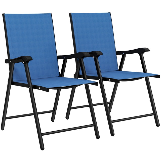 Outsunny Ensemble de 2 Chaises de Patio Pliantes, Chaises de Salle à Manger d'Extérieur, Bleu