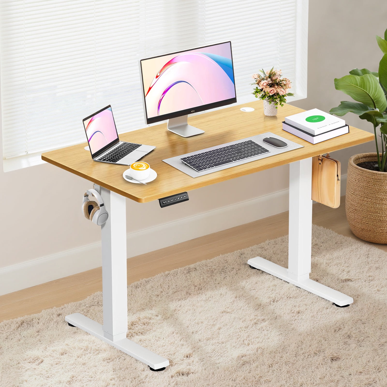 40" x 24" Electric Height Adjustable Standing Desk with Memory Presets, Ergonomic Sit-to-Stand Desk for Home Office, Natural