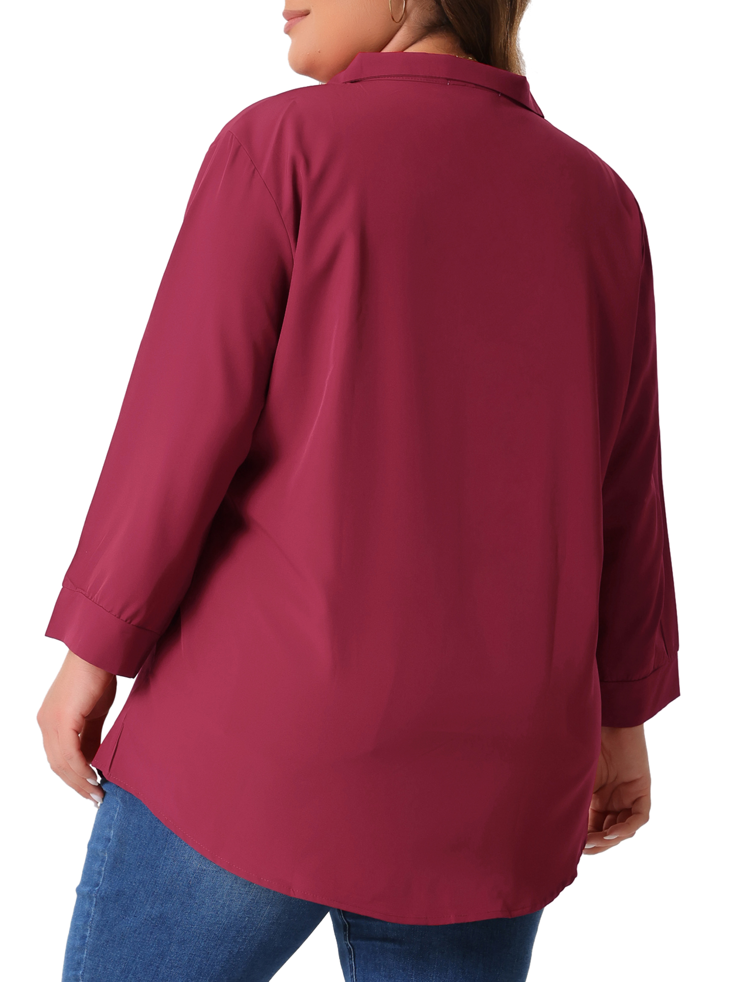 DARING DIVA Women's Plus V Neck Long Sleeve Flowy Blouse 2X Burgundy