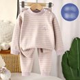 thumbnail image 4 of XRoczxe Kids Thermal Underwear Set, Boys Girls Striped Base Layer Pajamas, Soft Warm Long Sleeve Top & Pants for Winter Sleepwear, 4 of 6