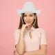 thumbnail image 5 of Sombrero de vaquero de fieltro blanco, gorra de vaquero de fiesta en blanco con correa ajustable para el cuello, 5 of 8