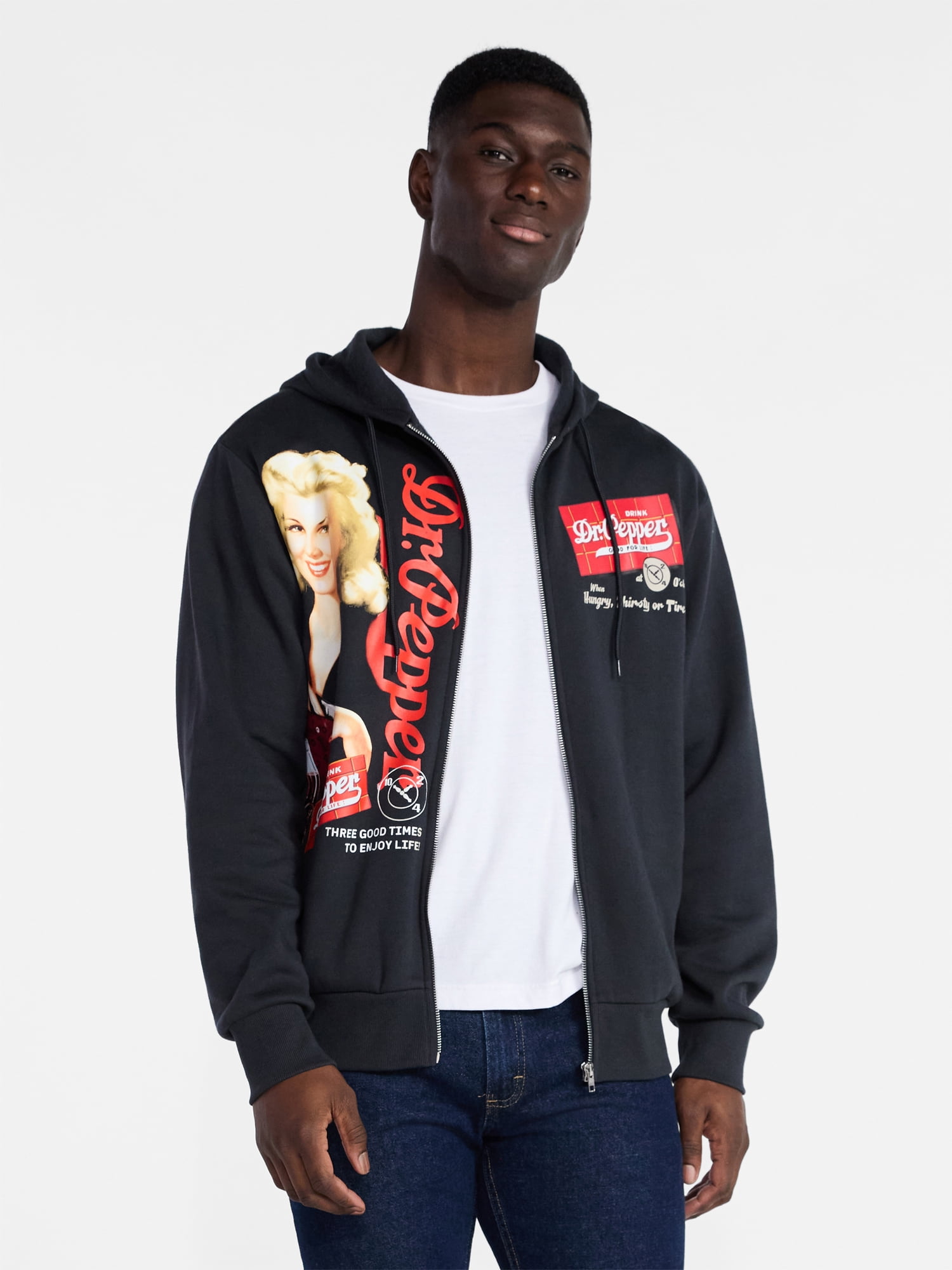 Dr. Pepper Men's and Big Men's Front Back Graphic Hoodie, Sizes XS