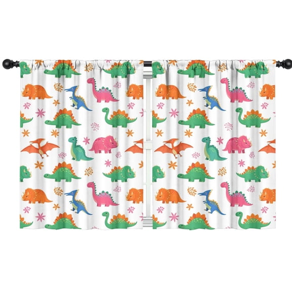 Blackout Kids Curtains,White Dinosaurs Flowers Pattern Childrens Insulated Curtains Set Of 2,Bedroom Essentials,Toddler Room Decor 42"x54"