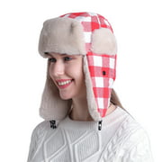 ENJOYW Unisex Warm Ear Protection Cap Winter Lei Feng Lattice Plaid Hat for CyclingCotton