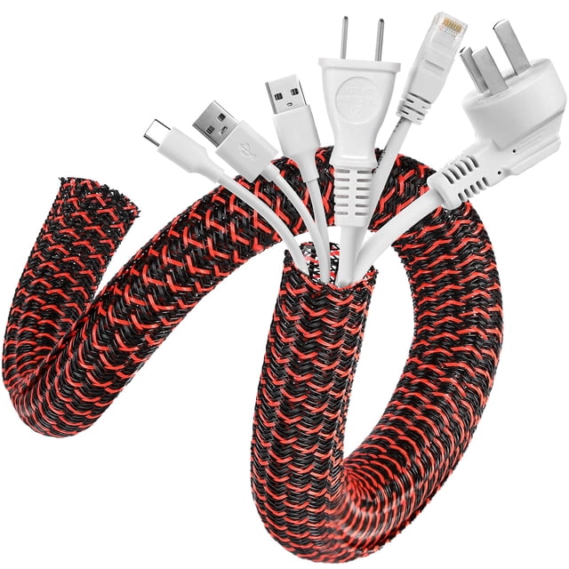 Funda de cable AGPTEK de 3 m a 3 cm, color negro y rojo