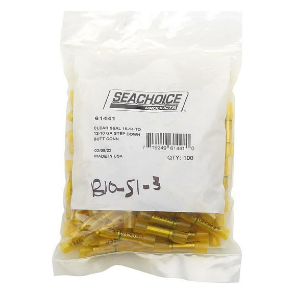 Seachoice 61441 Yellow Step Down Heat Shrink 16-14/12-10 Wire Range Butt Connectors (100 Pack)