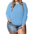 thumbnail image 3 of Women'S Long Sleeve Round Neck Soft Basic Batwing Sleeve Knitted Loose Pullover Autumn Fashion Clothing Light Blue M, 3 of 8