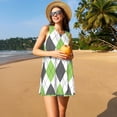 thumbnail image 3 of Naloa Light green and black argyle Print Women's Summer Spring Casual Beach Sundress,Vacation Sleeveless Tank Crewneck Loose Dresses, 3 of 7