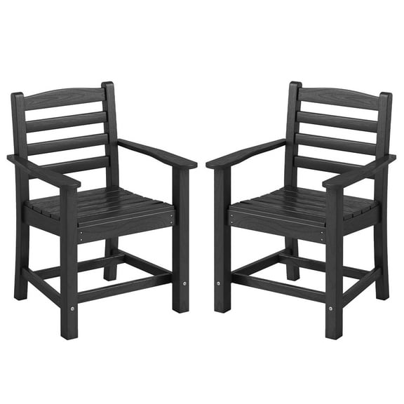 Costway Patio Dining Chairs Set of 2 with Wide Armrests Curved Seat Wood Grain for Backyard Black