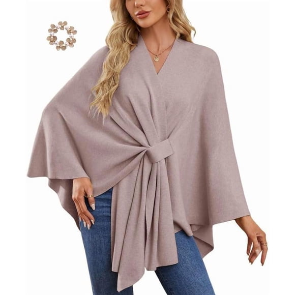 Poncho Élégant pour Femmes - Chandail en Tricot avec Châle