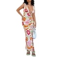 thumbnail image 1 of Vestido lencero Tsseiatte para mujer, sin mangas, cuello en V, con lazo, estampado floral, largo, de encaje y patchwork, para verano, 1 of 7