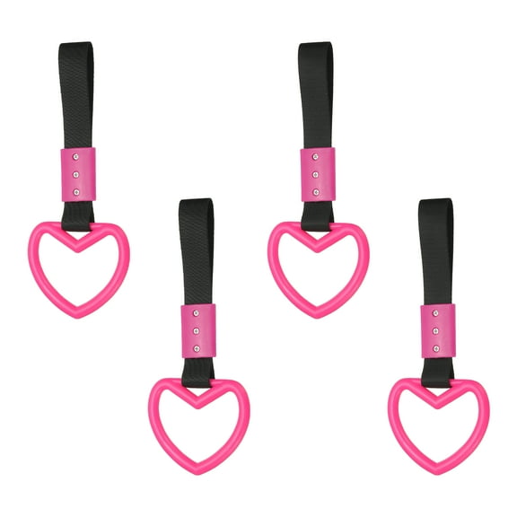 Uxcell 4 Pcs Heart Shaped Car Handle Straps, Car Hanging Accessories Bumper Warning Ring Drift Charm for Auto Bus Decor Interior Exterior Decoration, Rose Red (Black Strap)