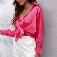 thumbnail image 4 of IROINNID Shirts for Women Long Sleeve Solid Satin Silk Soft Fall Shirt Button Fall Spring Blouse,Hot Pink, 4 of 6