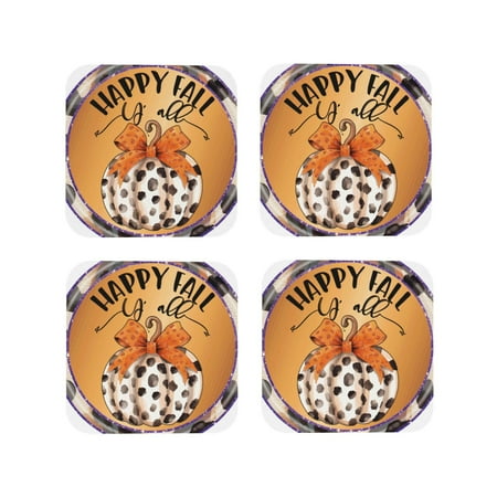 

Honeii Fall Farmhouse Pumpkins1 Print Leather Coaster Set of 4 Ideal for Safeguarding Your Furniture from Drinks Spills and Effortless Cleanup-Square