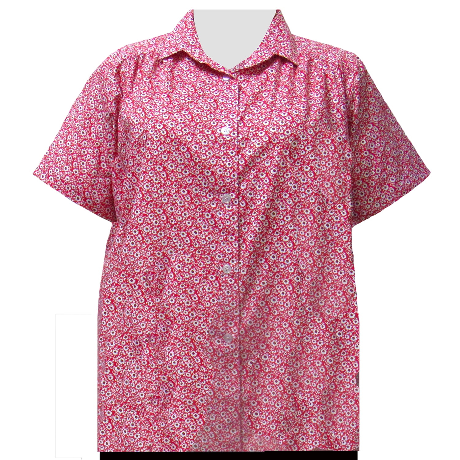 Plus Size Women's Solid Color Shirt Short Sleeve Button Up Blouse