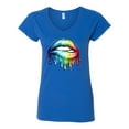 thumbnail image 2 of Wild Bobby, Colorful Neon Rainbow Biting Lips, Pop Culture, Women Standard V-Neck Tee, Royal, Small, 2 of 3