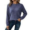 thumbnail image 3 of Crew Neck Tops for Women, Soft Stretch Long Sleeve Solid Color Casual Slim Pullover Tops Basic Shirts for Everyday Loungewear, 3 of 9