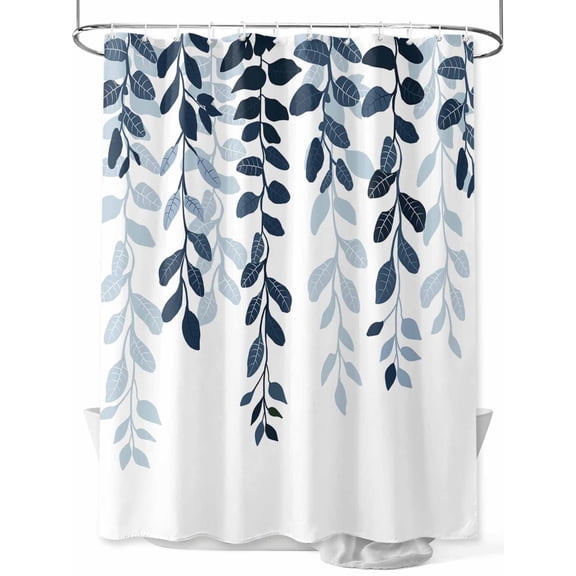 Shower Curtain Blue Eucalyptus Floral Leaves Bathroom Curtains with Hooks, Waterproof Fabric Nature Plant Branch Bath Shower Curtains Set for Bathroom Bathtubs Decor 36x72 Inch