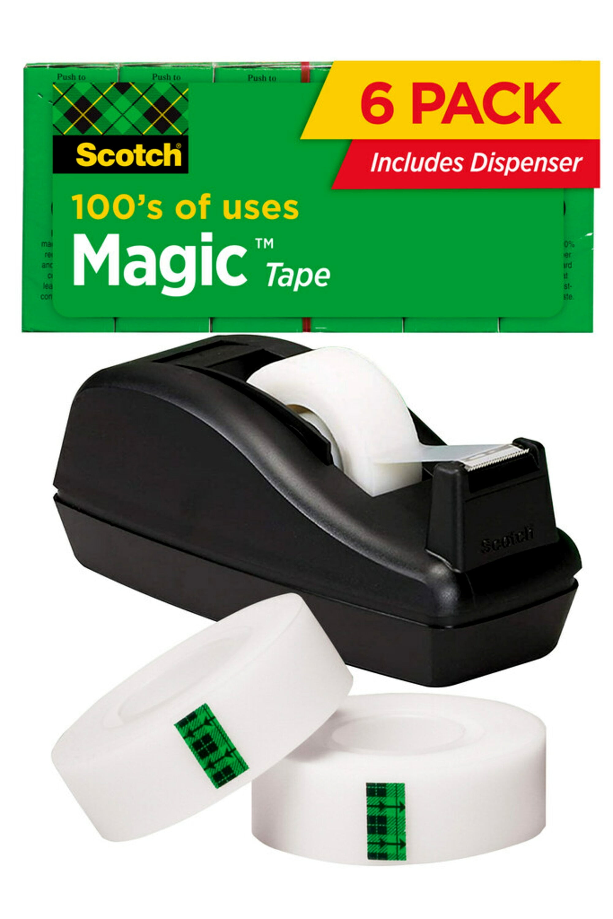 Scotch Magic Tape Value Pack, 3/4"x 1000", 6 Rolls & 1 Black Dispenser