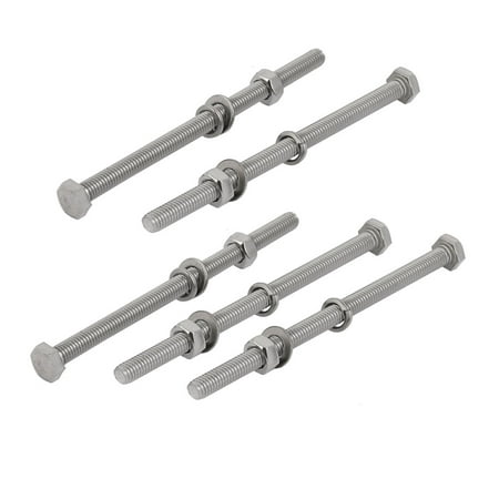 

Unique Bargains 5pcs 304 Stainless Steel M6x100mm Hex Bolts w Nuts and Washers Assortment Kit