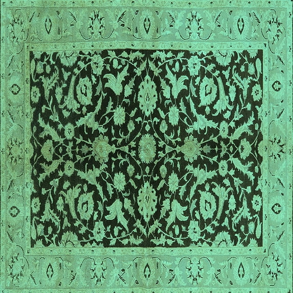 Ahgly Company Machine Washable Indoor Square Oriental Turquoise Blue Industrial Area Rugs, 4' Square