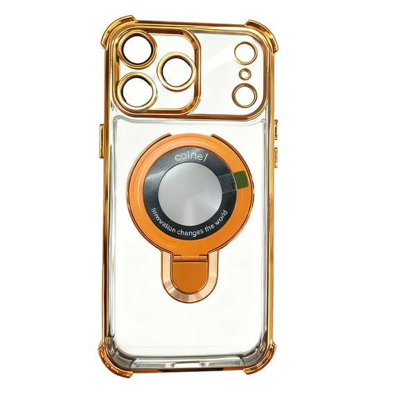 Allytechgroup iPhone 17 Pro Max Case Clear with Magnetic Ring Kickstand, Compatible with Magsafe Anti-Yellow Corner Protective Shockproof Phone Case Cover for iPhone 17 Pro Max, Orange